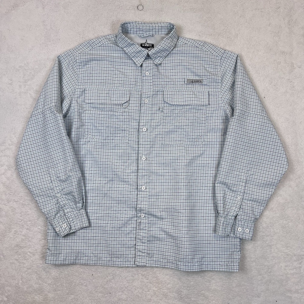 Habit 40+ Solar Factor Long‎ Sleeve Button Up Men's XL Check Fishing Shirt